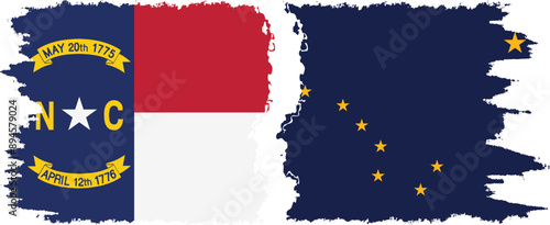 Alaska and North Carolina states grunge brush flags connection, vector