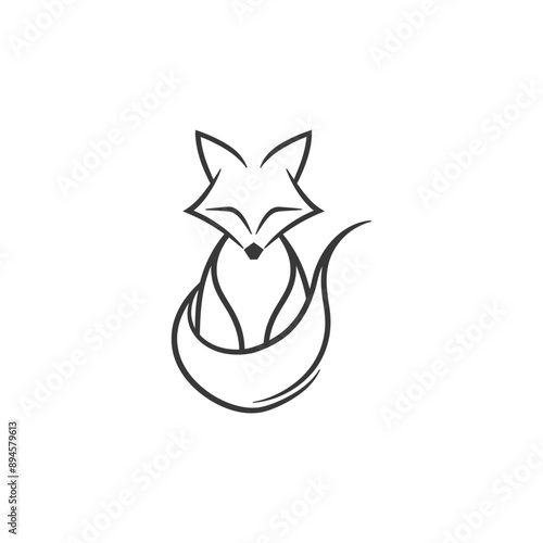 simple line drawing of a fox curled up The fox is looking at the viewer