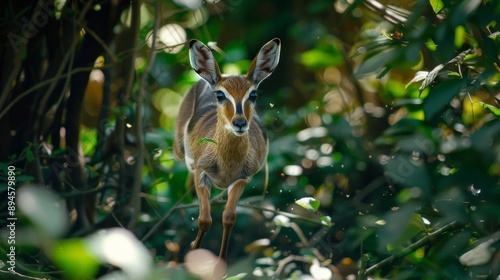 Dik Dik Antelope in Dense Forest, Wildlife Photography, Nature Conservation, Animal Behavior, Tropical Habitat photo