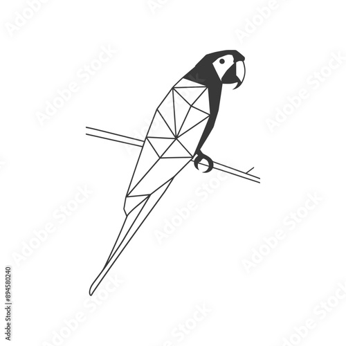 geometric art design parrot perched on a branch design