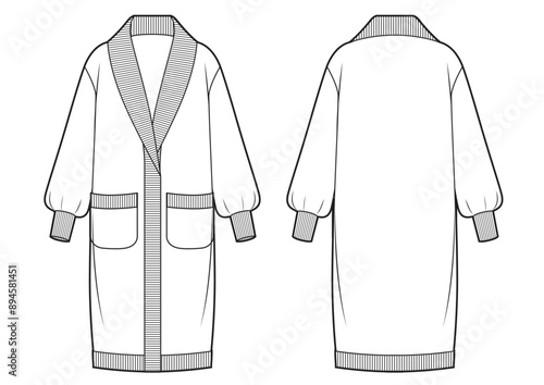 Women's cardigan with pockets, fashion illustration.