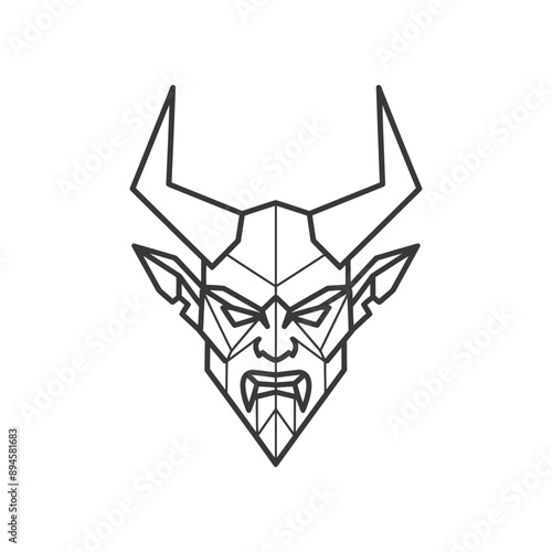 Geometric demon face with sharp horns