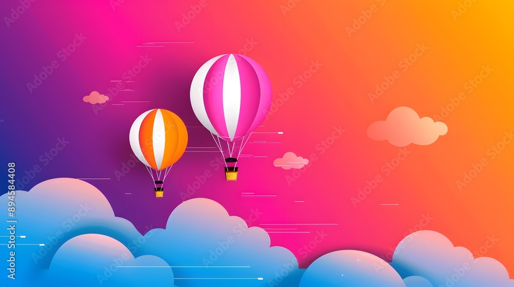 Hot air balloons flat design top view sky theme water color vivid Hot air balloons flat design top view sky theme water color vivid