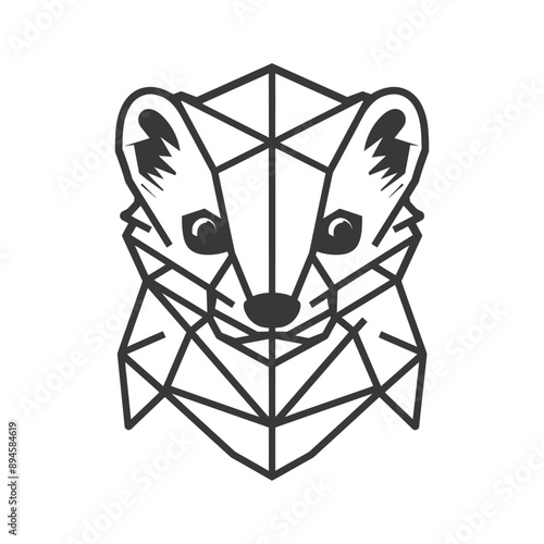 Geometric weasel portrait in black and white