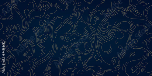 Luxury line background, gold wavy art texture. Organic wood, hair illustration, curve elegant graphic. Flow template, swirl graphic.