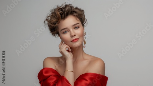Professional Model Showcasing Luxury Fashion: Studio Lighting and White Background