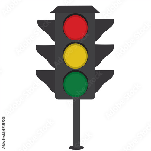 Horizontal traffic light with red, yellow and green signal, semaphore flat icon on white background