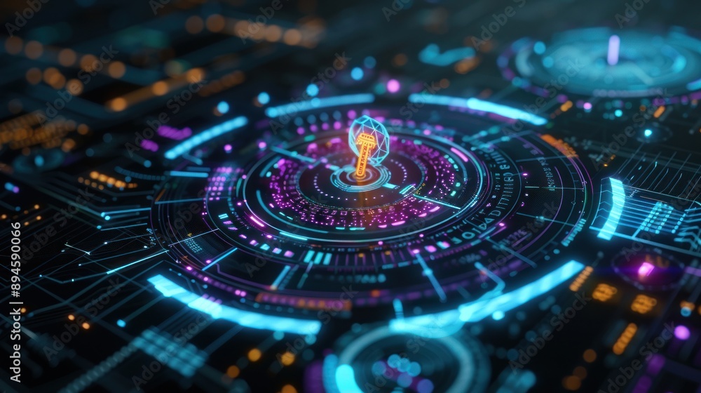 Futuristic Digital Interface with Glowing Key Futuristic Digital Interface with Glowing Key