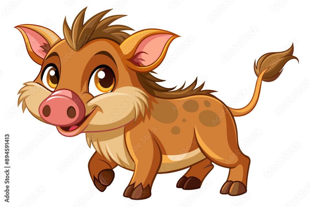 Vector of a playful boar with a whimsical expression and brown spotted fur, illustrated playfully on a white background Vector of a playful boar with a whimsical expression and brown spotted fur, illustrated playfully on a white background