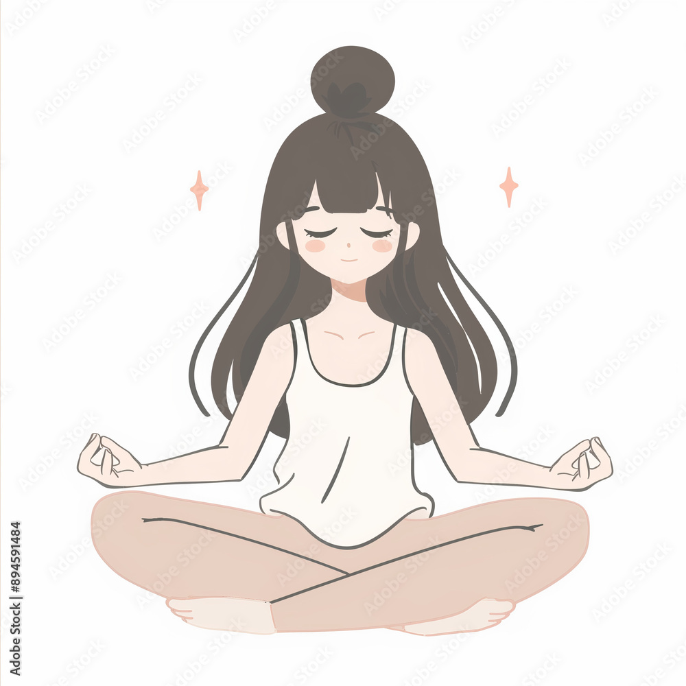 flat illustration of girl with brown hair meditating flat illustration of girl with brown hair meditating