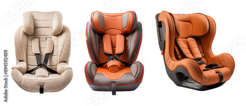 Child car seats in various designs and colors
