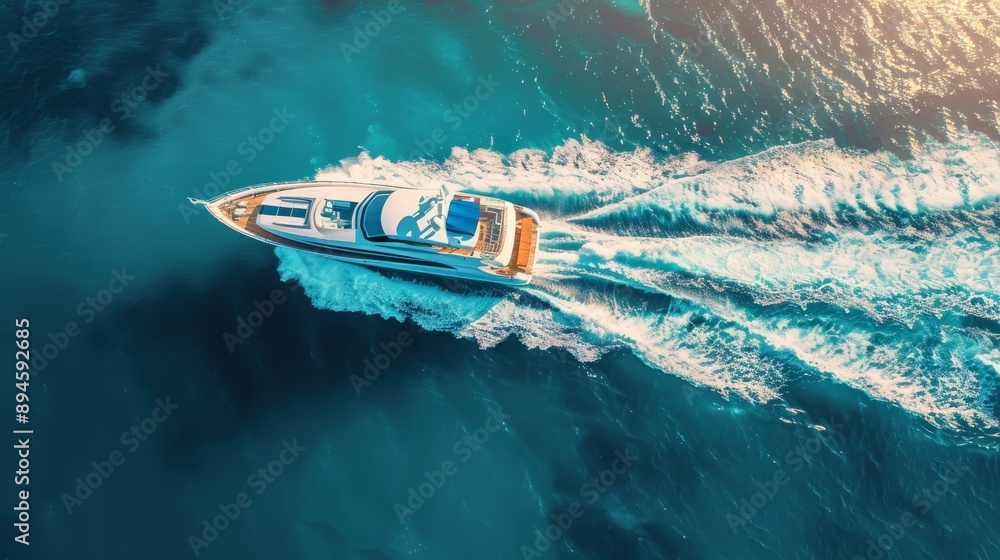 Naklejka premium Aerial View of Luxury Yacht in Sea for Travel and Leisure Themes