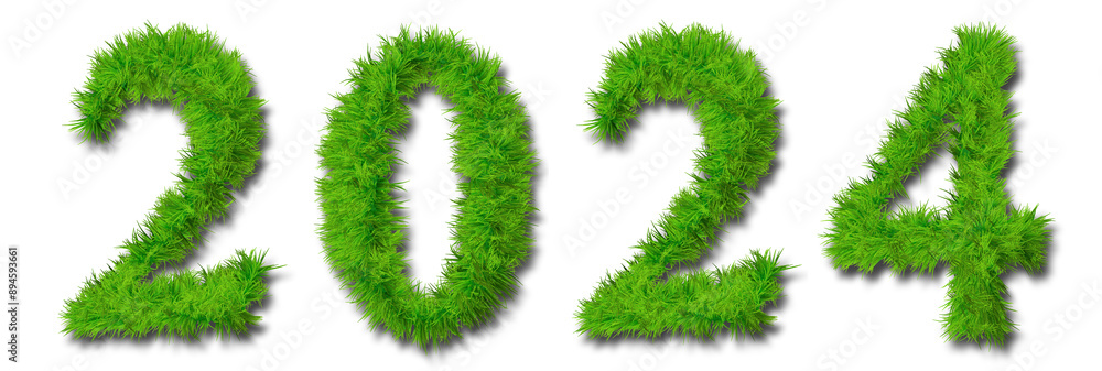 Concept conceptual 2024 year made of green summer lawn grass symbol isolated on white background. 3d illustration as a metaphor for future, nature, environment, organic growth, ecology, conservation Concept conceptual 2024 year made of green summer lawn grass symbol isolated on white background. 3d illustration as a metaphor for future, nature, environment, organic growth, ecology, conservation