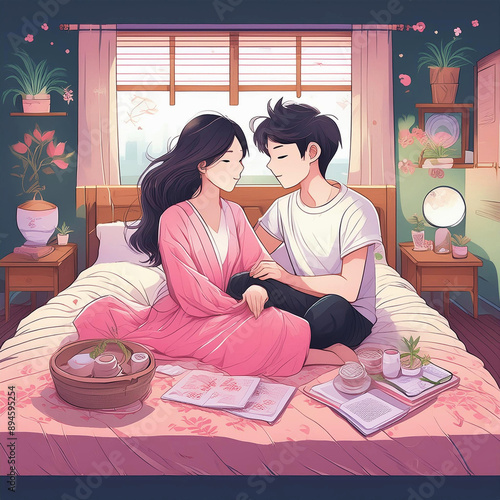 침대 위에서 단 둘이