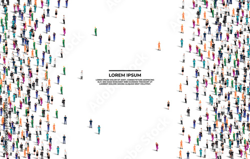 A large group of workers on white background with text space. Labour people crowd seamless background. Labor day concept. Vector illustration