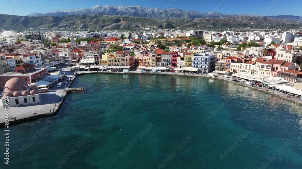 Aerial view of the Mediterranean port (Venetian Harbour) of Chania, Crete, Greek Islands, Greece Aerial view of the Mediterranean port (Venetian Harbour) of Chania, Crete, Greek Islands, Greece