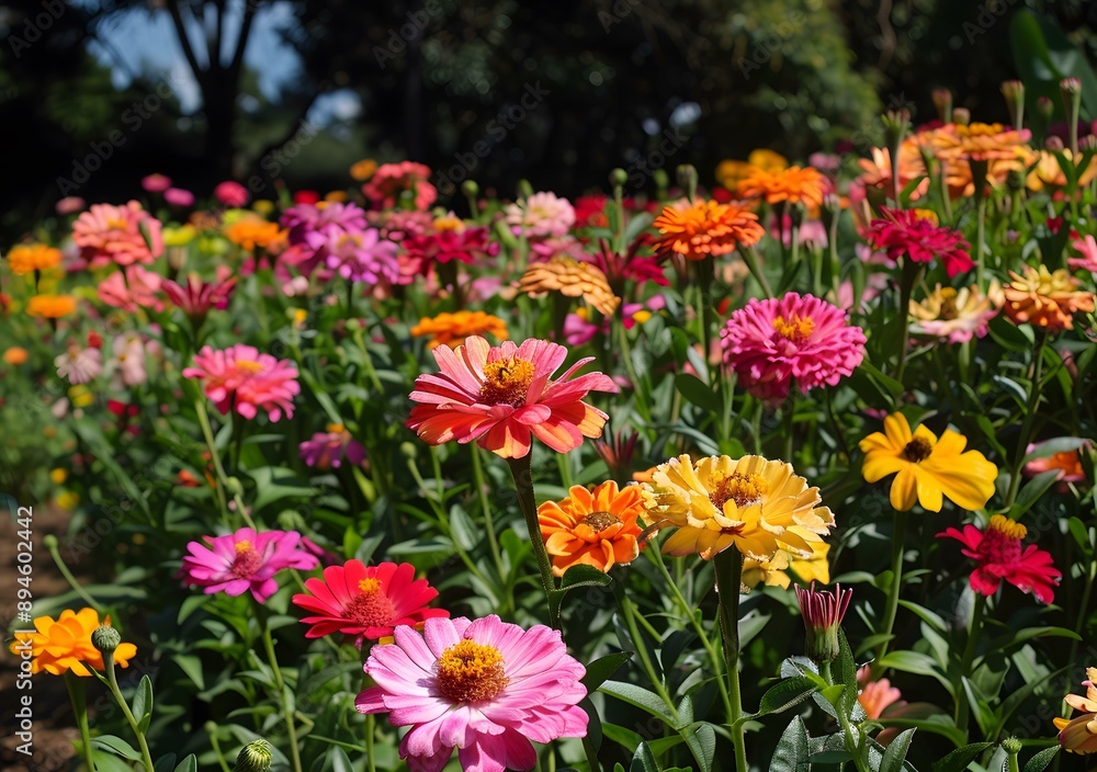 Fototapeta premium Colorful Zinnia Flowers in Garden