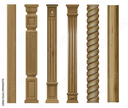 Set of vector classic wood columns and pillars