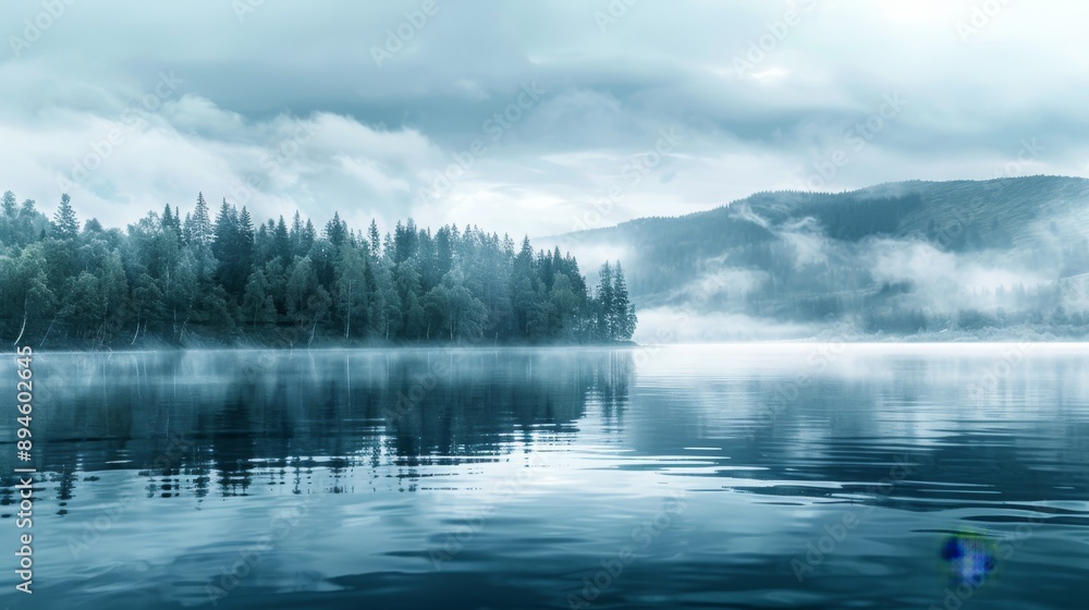 Misty lake reflecting a forest landscape under an overcast sky, creating a serene and tranquil atmosphere. Concept of nature, calmness, and isolation.
Misty lake reflecting a forest landscape under an overcast sky, creating a serene and tranquil atmosphere. Concept of nature, calmness, and isolation.