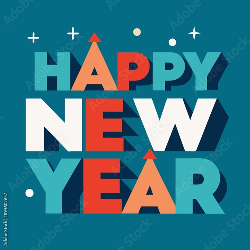 Happy New Year Typography Greeting Card photo