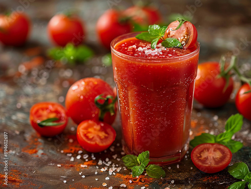 Wallpaper Mural Freshly Made Tomato Juice With Basil and Salt on a Rustic Table Torontodigital.ca