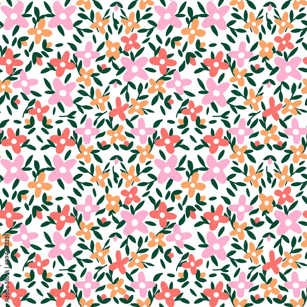 Abstract seamless pattern with blooming flowers and leaves.natural illustration with flowers background. Abstract seamless pattern with blooming flowers and leaves.natural illustration with flowers background.