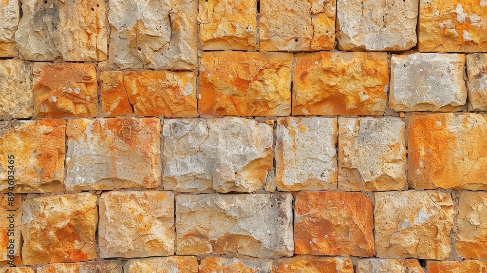 Fototapeta premium Orange stone wall texture photo with various patterns and backgrounds