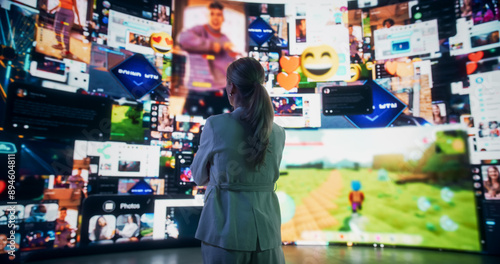 Obraz na płótnie Portrait Of Caucasian Woman Looking at Animated Stream of Content