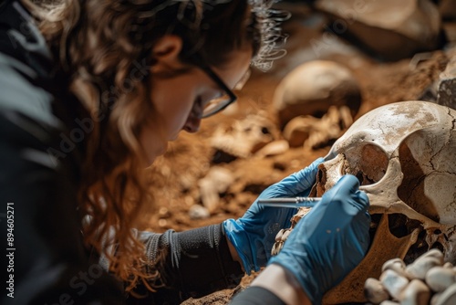 Wallpaper Mural Archeologist Examining Human Skull. Torontodigital.ca
