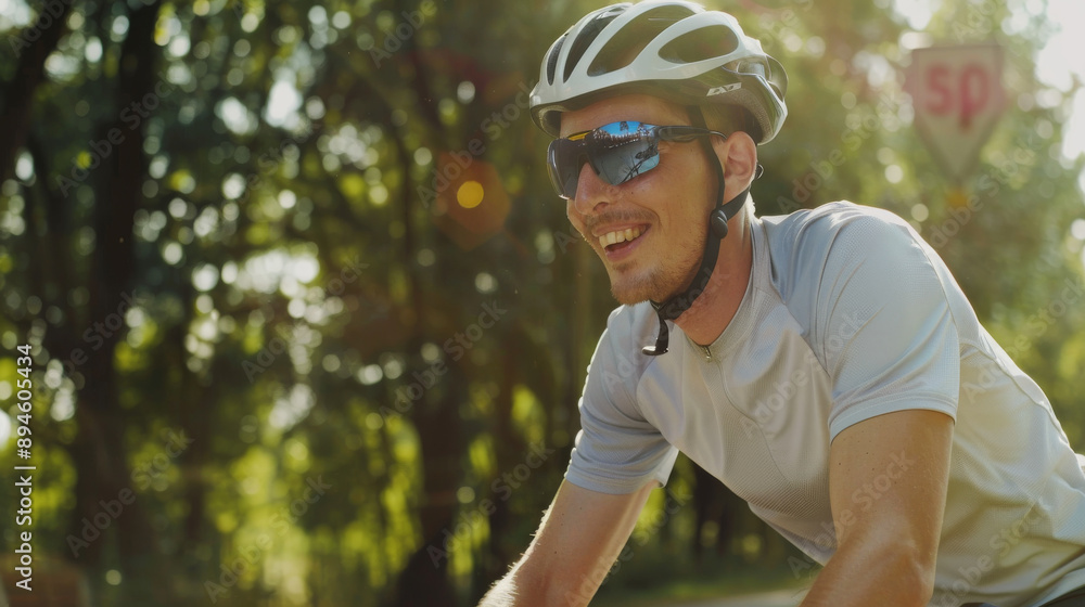 A cyclist joyfully rides through a sunlit forest, embodying the spirit of adventure and the exhilaration of outdoor sports. A cyclist joyfully rides through a sunlit forest, embodying the spirit of adventure and the exhilaration of outdoor sports.