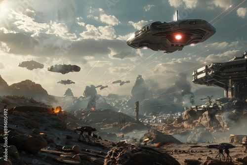 Fototapeta Naklejka Na Ścianę i Meble -  Alien Invasion on a Desolate Planet.