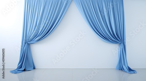 Curtain in blue tone with open background UHD Wallpaper