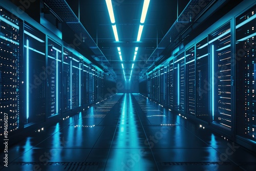 Blue Light Enhanced Data Center with High-Tech Equipment