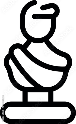 Black and white line art illustration of a statue of a roman emperor wearing a toga standing on a pedestal