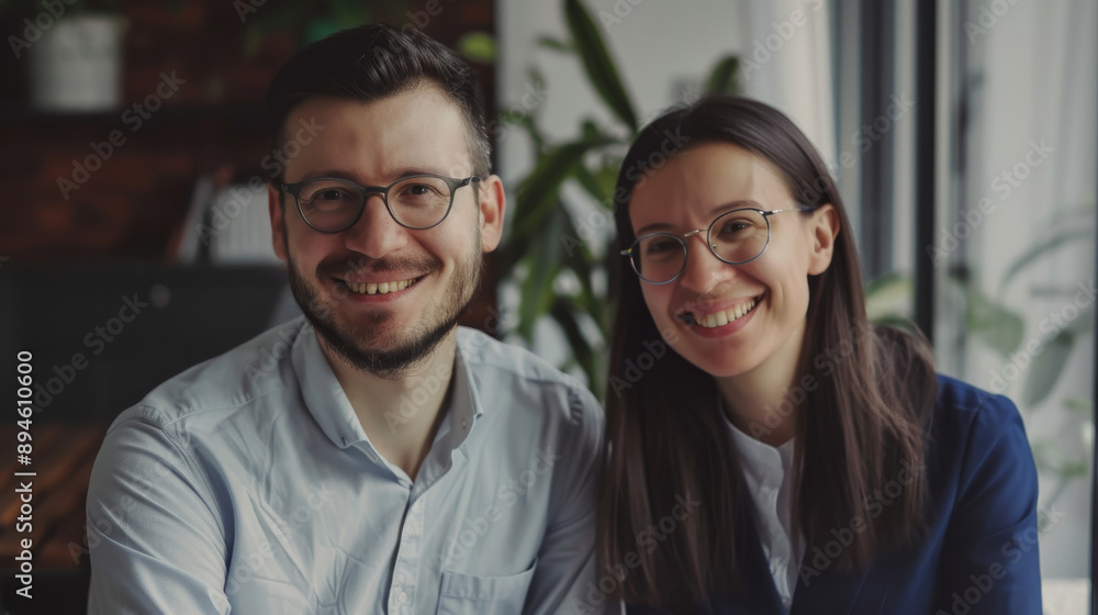 An affectionate couple smiles warmly, sitting in a cozy room with plants, highlighting their genuine connection and calm environment. An affectionate couple smiles warmly, sitting in a cozy room with plants, highlighting their genuine connection and calm environment.