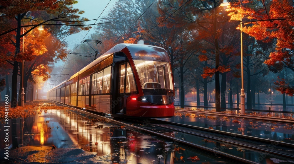 Obraz premium Tram in Autumnal Setting