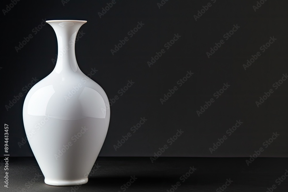 White elegant vase on black background with reflection White elegant vase on black background with reflection
