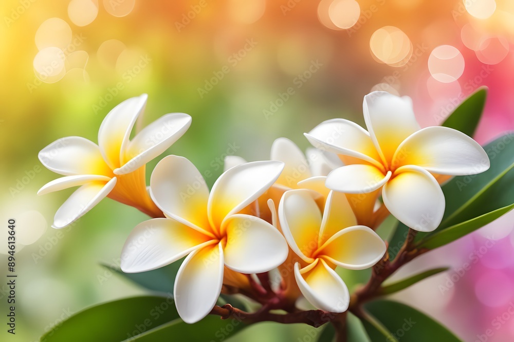 Frangipani flower bokeh background, AI Generated Frangipani flower bokeh background, AI Generated