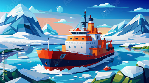 Ice Breaker ship and sea ice in the frozen Antarctic ocean, ship, ocean