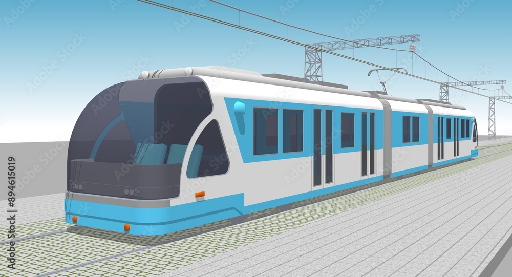Naklejka premium city ​​electric tram 3D illustration