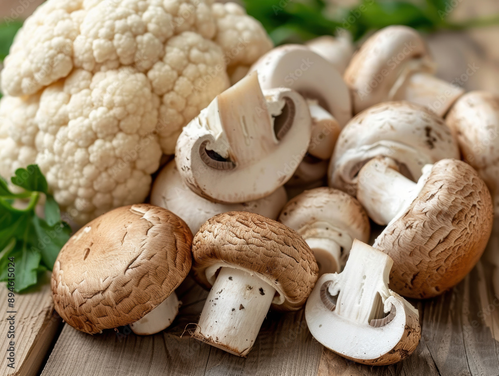 Garlic Cauliflower and Mushrooms. AI generative. Garlic Cauliflower and Mushrooms. AI generative.