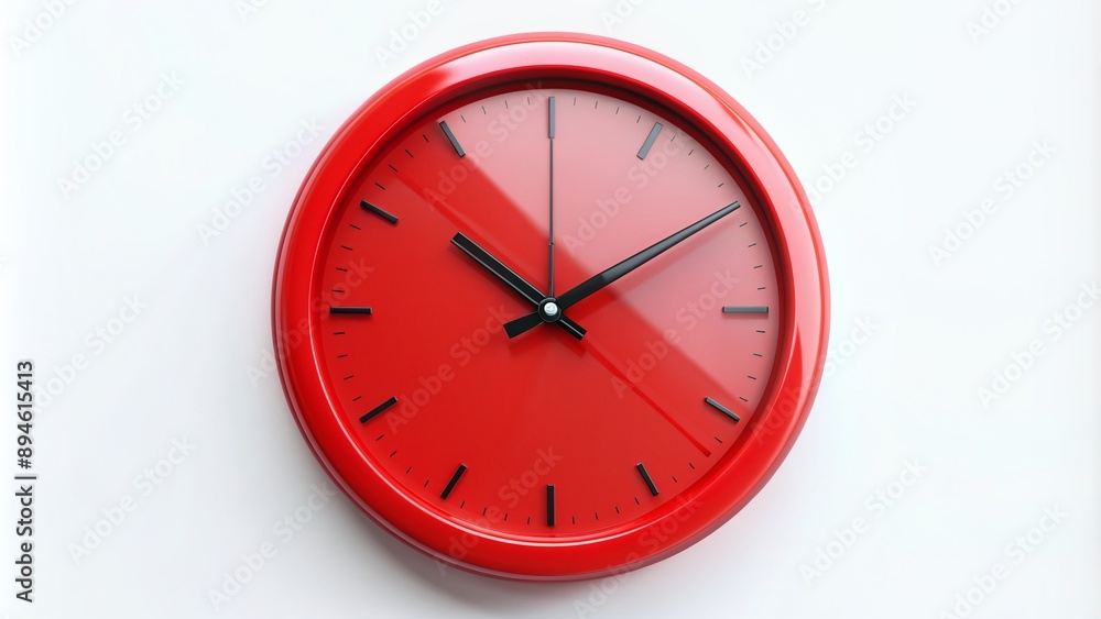 A large red clock with bold black numbers and hands dominates a white background, ticking away precious seconds as time rapidly approaches noon. A large red clock with bold black numbers and hands dominates a white background, ticking away precious seconds as time rapidly approaches noon.