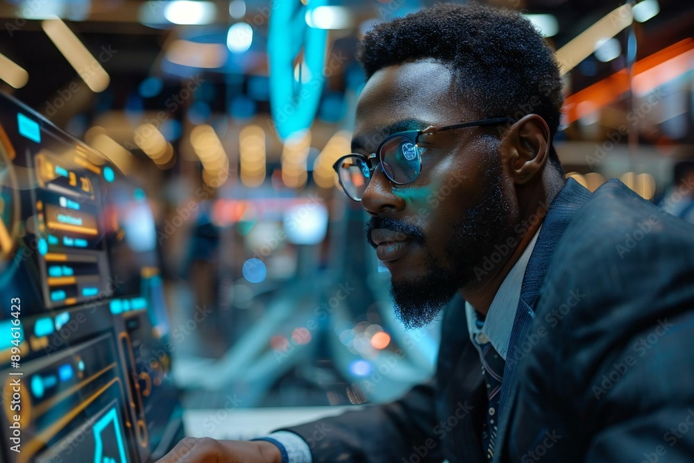 Beautiful African American businessman wearing eyeglasses, with a well ...