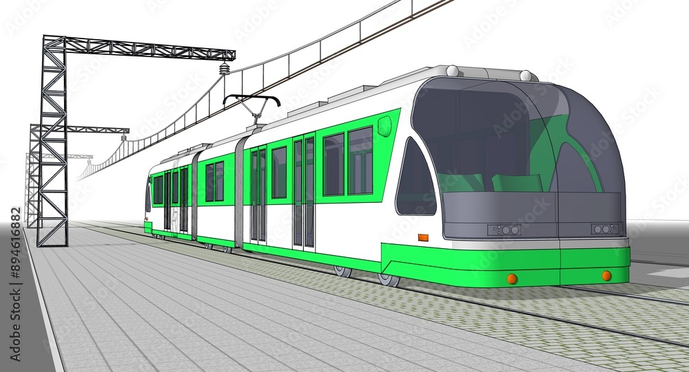 Naklejka premium city ​​electric tram 3D illustration