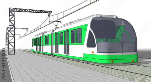 city ​​electric tram 3D illustration