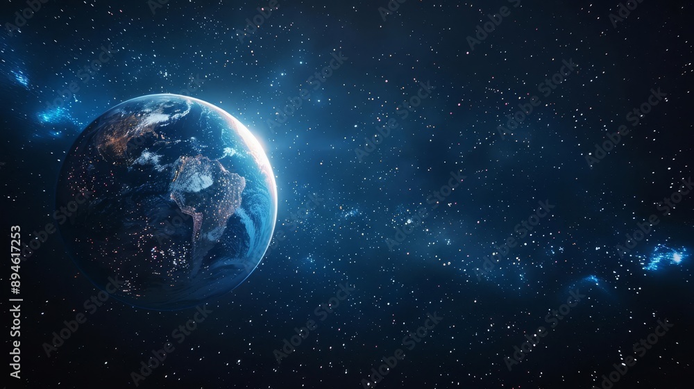 Earth surrounded by distant stars, Earth and distant stars, cosmic background Earth surrounded by distant stars, Earth and distant stars, cosmic background