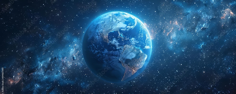 Obraz premium Earth with a vivid blue atmosphere, Earth with atmosphere glow, ethereal planetary glow