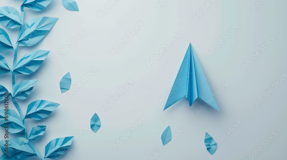 Fototapeta premium Blue Paper Plane and Business Strategy: Illustrating business success, innovation, and solutions on a white background.