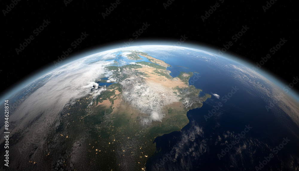 Fototapeta premium 大気圏 無重力 宇宙 地球 Generative AI