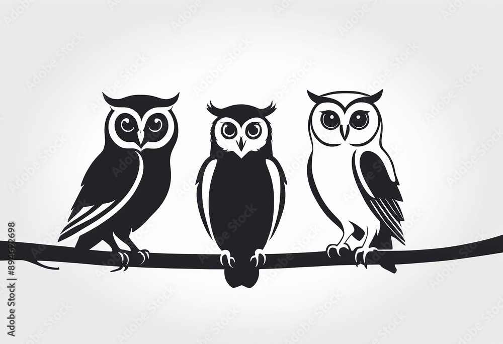 Fototapeta premium Versatile Owl Silhouettes: Perfect for Logos, Icons, and Graphic Design Projects